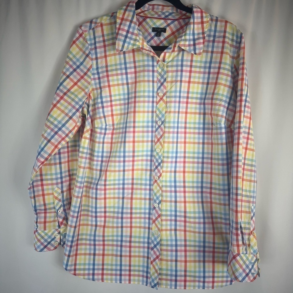 Talbots Sz:1X Multicolor Pastel
Plaid Long Sleeve Blouse Shirt Top